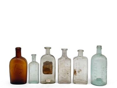 Six 19th C. Apothecary Glass Bottles