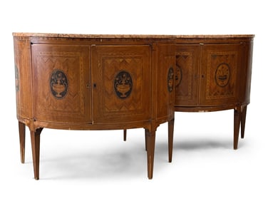 Pair of French Directoire Marble-Top Demilune Commodes
