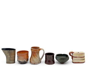 Six Signed Art Pottery Cups and Pitchers