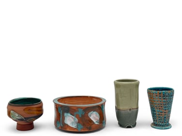 Four Woody Hughes Art Pottery Vessels