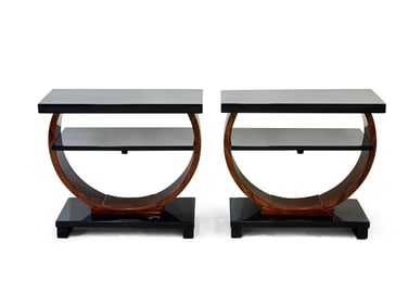 Two Art Deco-style Black Lacquer End Tables