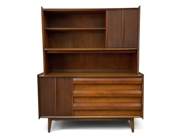 Lane Midcentury Modern Walnut Credenza with Hutch Top