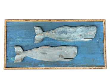 Carved and Painted New England Folk Art Whale Panel