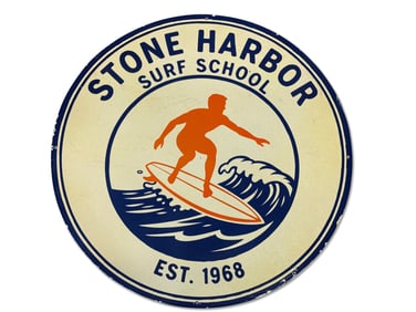 Porcelain Enamel Stone Harbor Surf School Sign