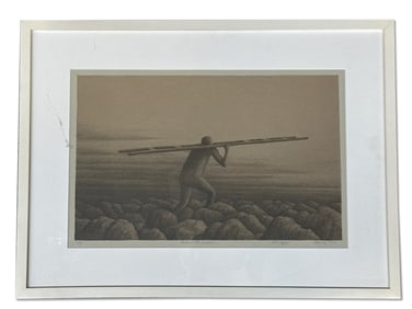 Bruce Lowney Lithograph: Man with Ladder