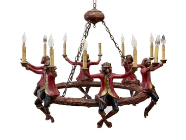 Bill Huebbe Signed Charming Monkey Chandelier