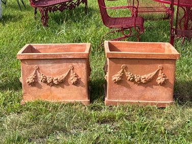 Pair of Square Terracotta Swag Garden Planters