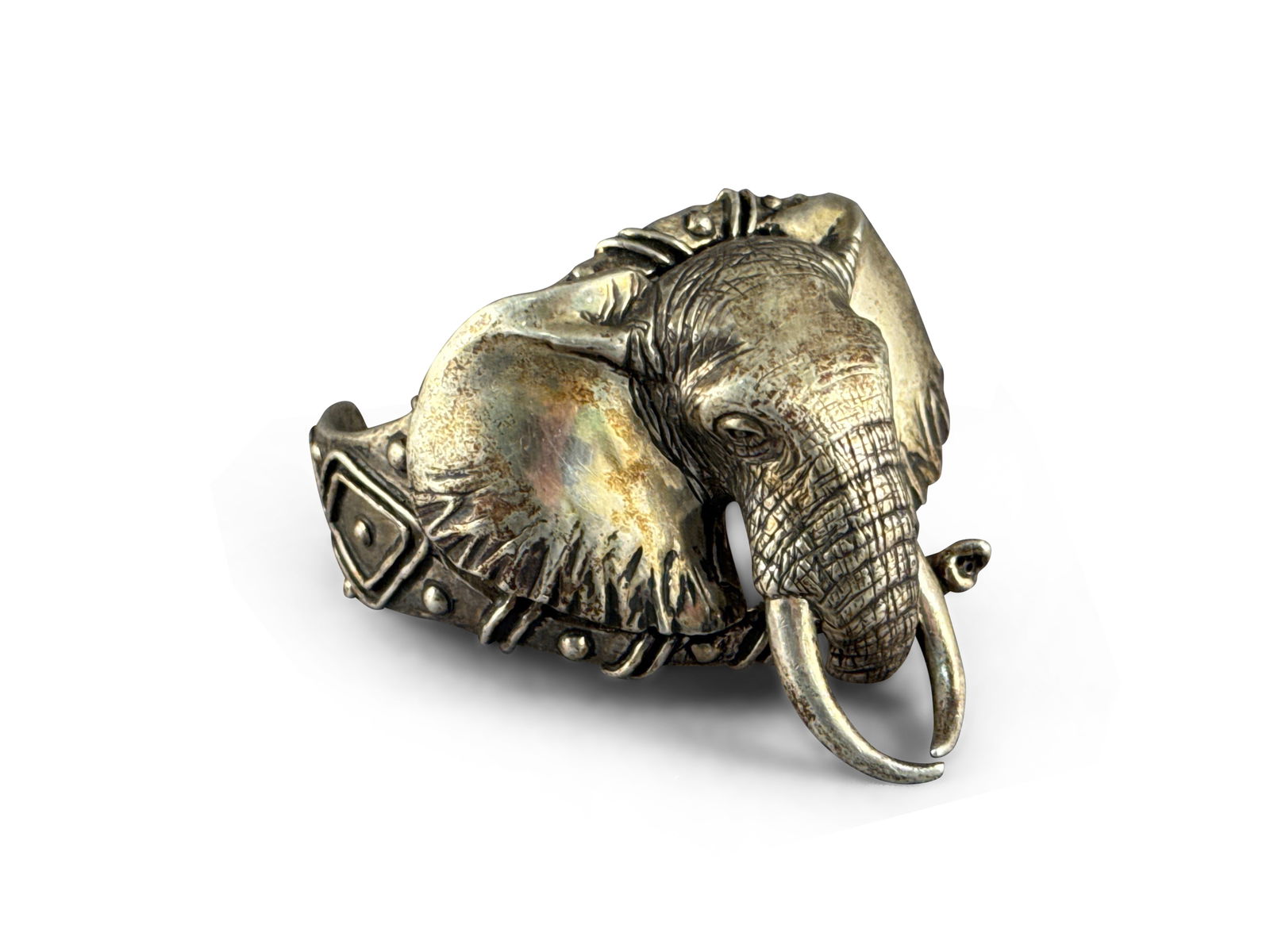 Heavy Signed Elephant Sterling Cuff Bracelet