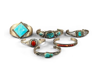 Six Southwestern Silver Cuff Bracelets