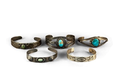 Five Southwestern Silver Cuff Bracelets