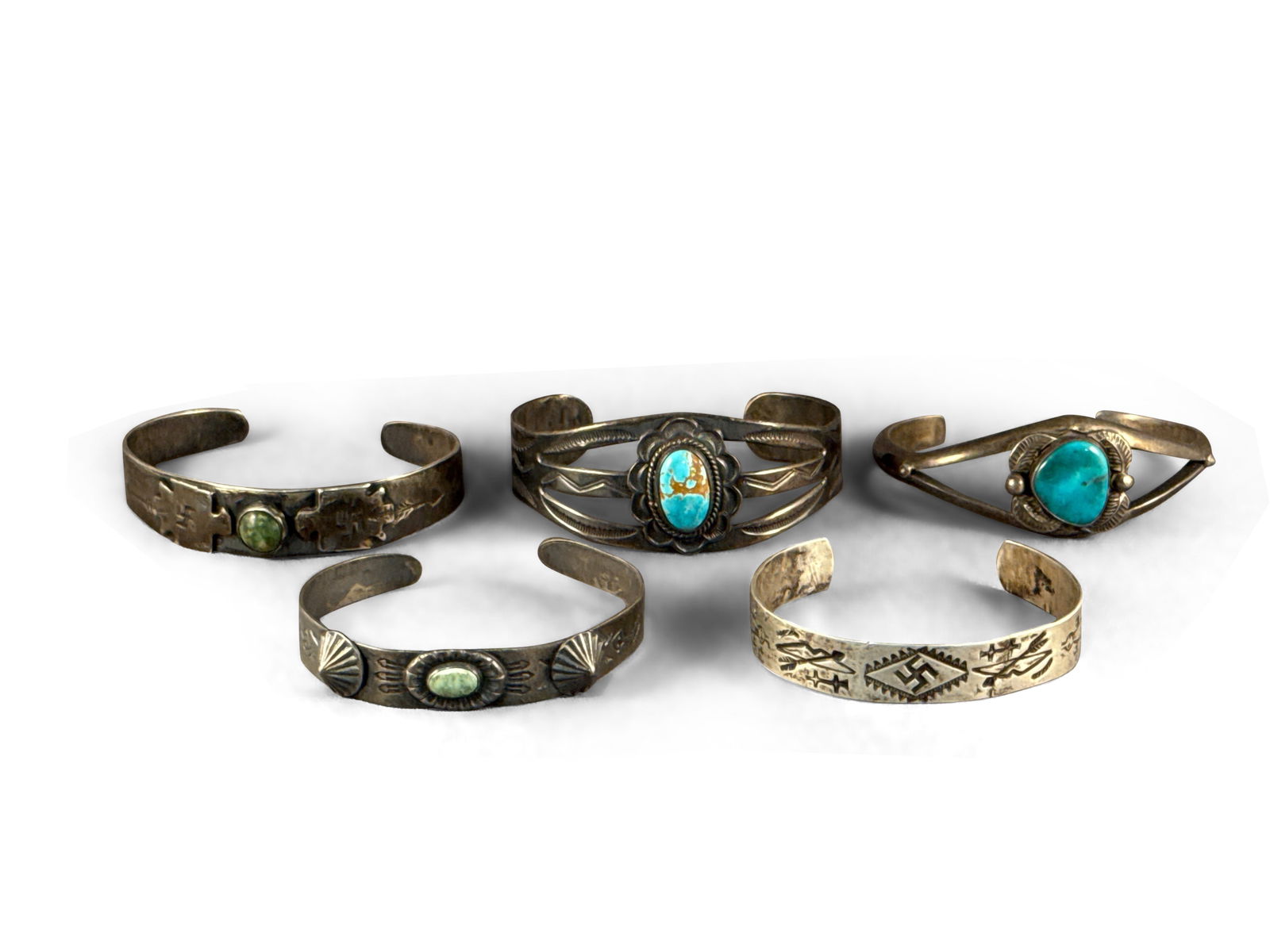 Five Southwestern Silver Cuff Bracelets (1 of 5)