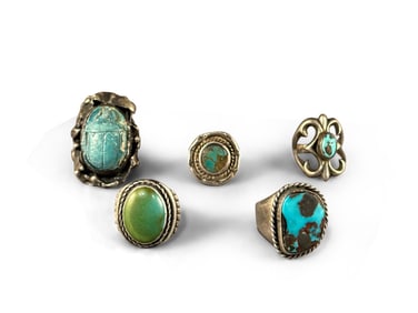 Five Southwestern-style Silver Rings