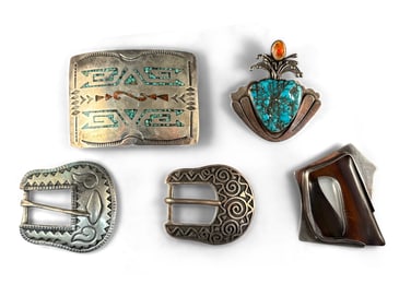 Five Southwestern Silver Buckles & Brooches