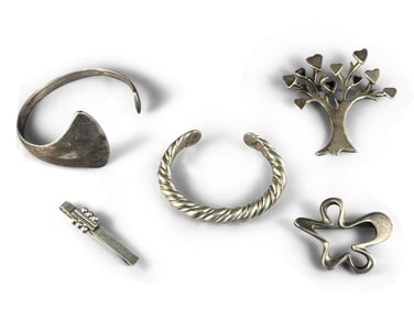 Five Pieces of Modernist Sterling Silver Jewelry