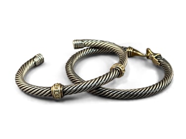 Two David Yurman Gold and Silver Cable Bracelets