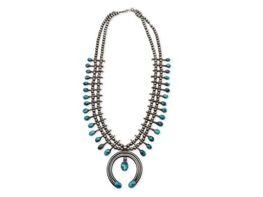1930s Silver Hand-Wrought Squash Blossom Necklace