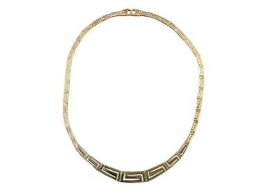 10K Greek Key Graduated Bib Collar Necklace