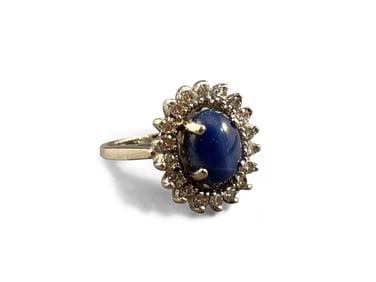 14K Oval Star Sapphire & Diamond Cocktail Ring