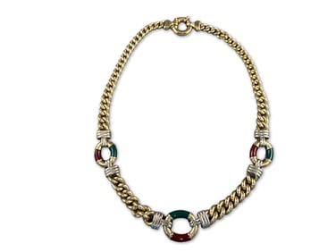 14K Gold and Enamel Link Necklace