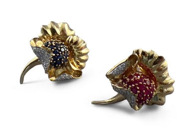 Pr. 18K Earrings with Diamonds, Sapphires, & Rubies