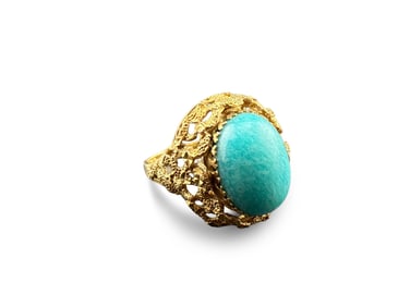14K Gold Reversible Ring with Turquoise & Pearls