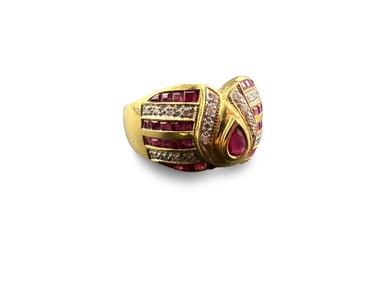 18K Gold Band Ring with Rubies and Diamonds