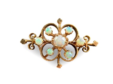 14K Yellow Gold Brooch Pendant with Opals