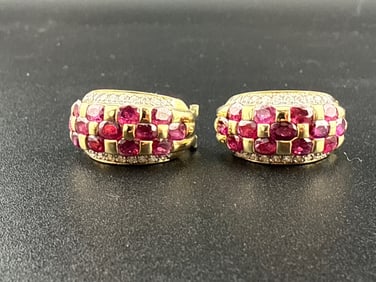 14K Gold Earrings with Rubies and Diamonds