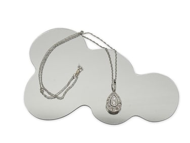 14K White Gold Necklace with Diamond Teardrop
