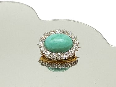 18K Yellow Gold Brooch with Turquoise and Diamonds