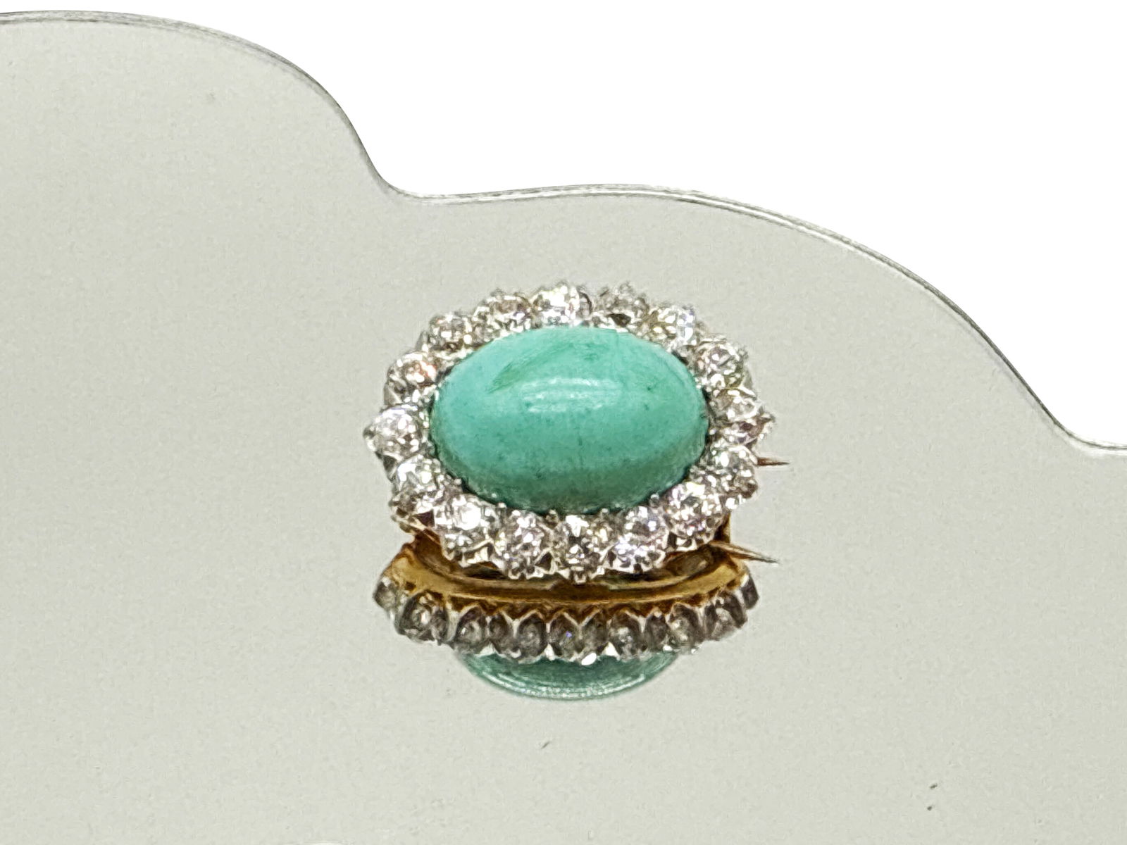 18K Yellow Gold Brooch with Turquoise and Diamonds (1 of 8)