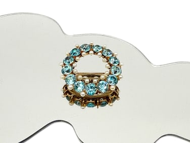 14K Yellow Gold Brooch with Blue Zircon and Pearls
