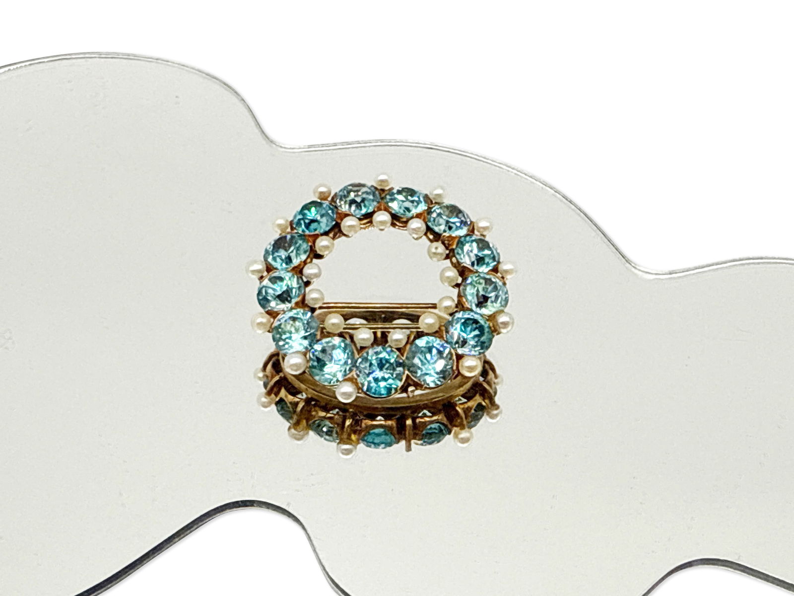 14K Yellow Gold Brooch with Blue Zircon and Pearls (1 of 8)