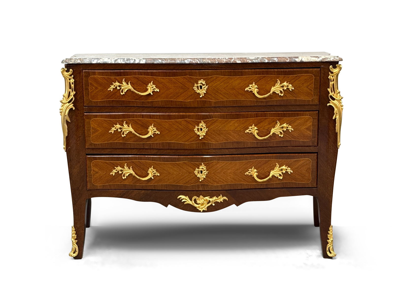 French Louis XV-style Marble Top Serpentine Commode (1 of 7)