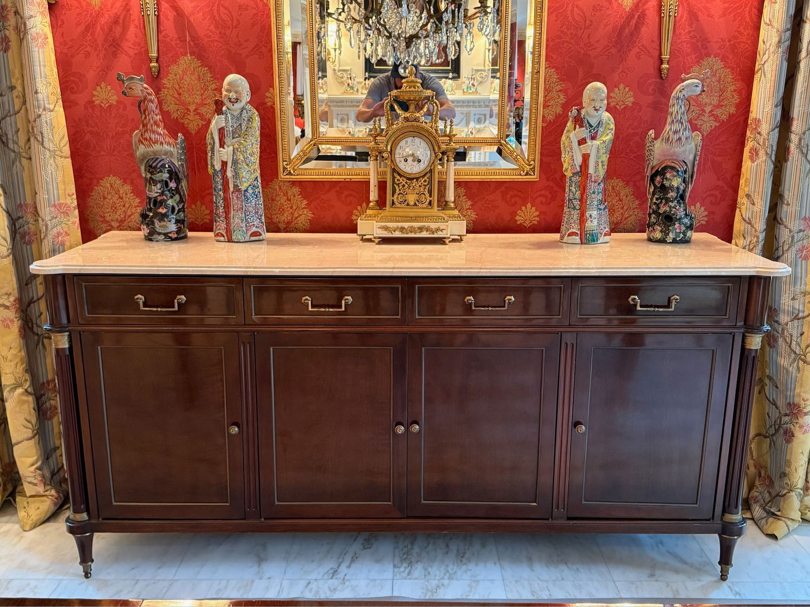 French Louis XVI-style Marble Top Mahogany Sideboard (1 of 10)