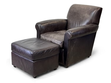 Mitchell Gold Leather Lounge Chair and Ottoman