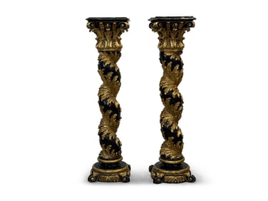 Pair of Italian Baroque Gilt and Ebonized Display Pedestals