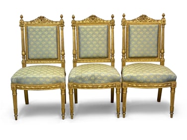 Three Giltwood Louis XVI-style Salon Chairs