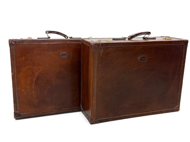 Two Harrods Leather Hardcase Suitcases