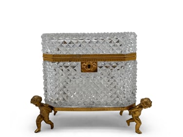 French Cut Crystal Casket Box on Cherub Base