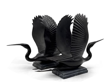 Two Bronze Heron Sculptures