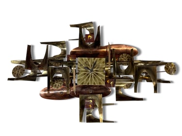 William Vose Brutalist Mixed Metal Wall Clock
