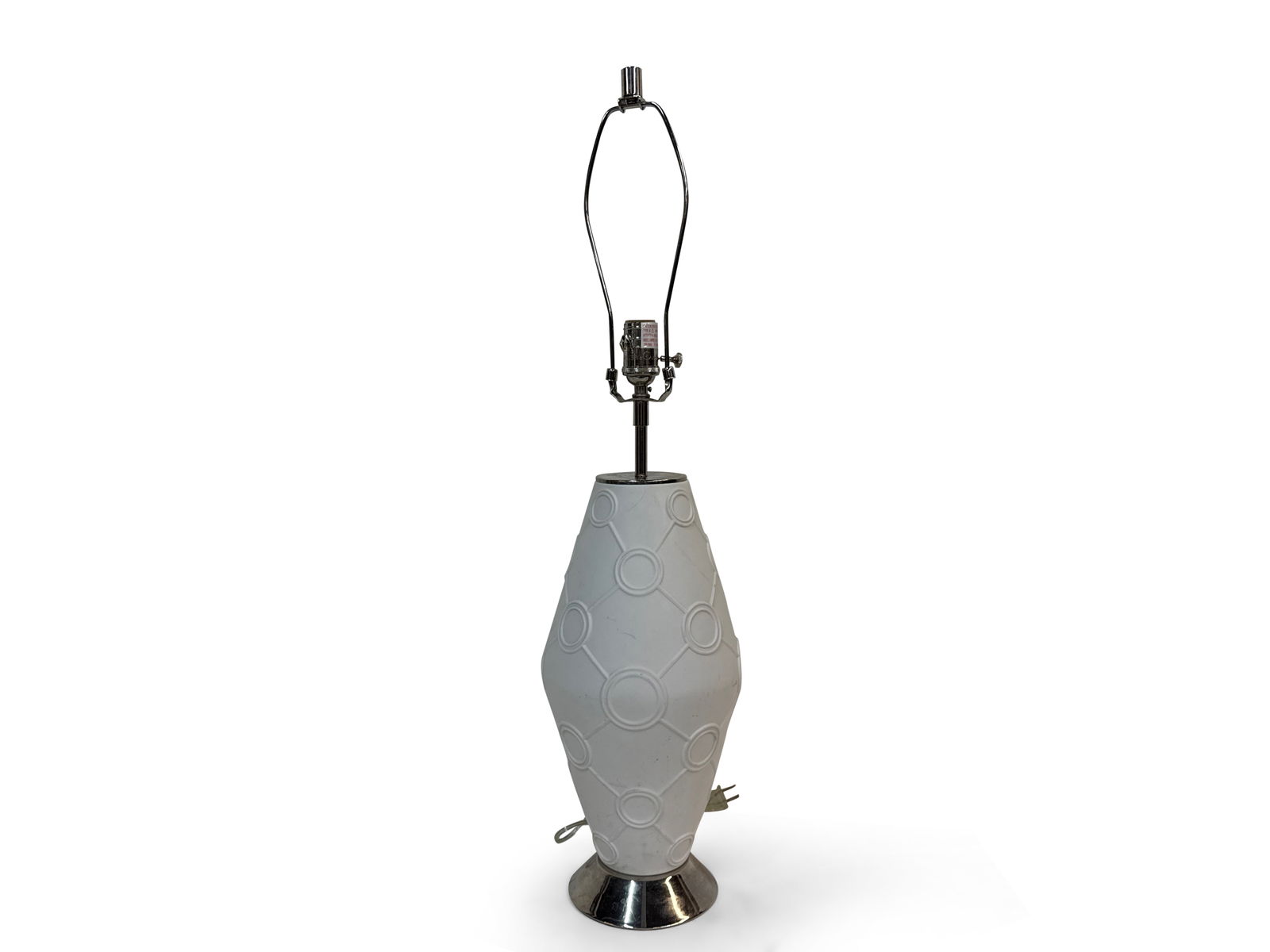 Jonathan Adler Modernist Ceramic Table Lamp: A Jonathan Adler modernist ceramic table lamp with a circular and diamond pattern. Marked "JA" on base. 17in tall x 8in wide. | You have additional shipping options, and are not required to use Live S