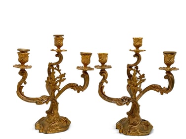 Two Louis XV-style Rococo Gilt Bronze Candelabras