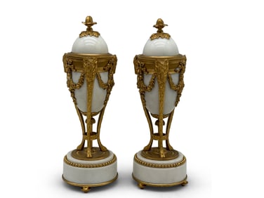 Pr. Louis XVI-style Gilt-Bronze & Marble Cassolettes