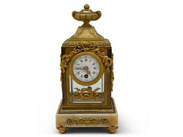 French Gilt Bronze and Marble Shelf Clock