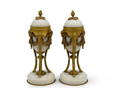 Pair of Louis XVI Style Gilt-Bronze and Marble Cassolettes