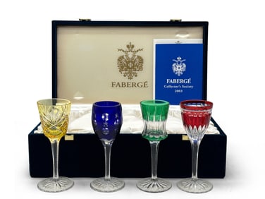 Four Fabergé Cut Crystal Cordial Glasses