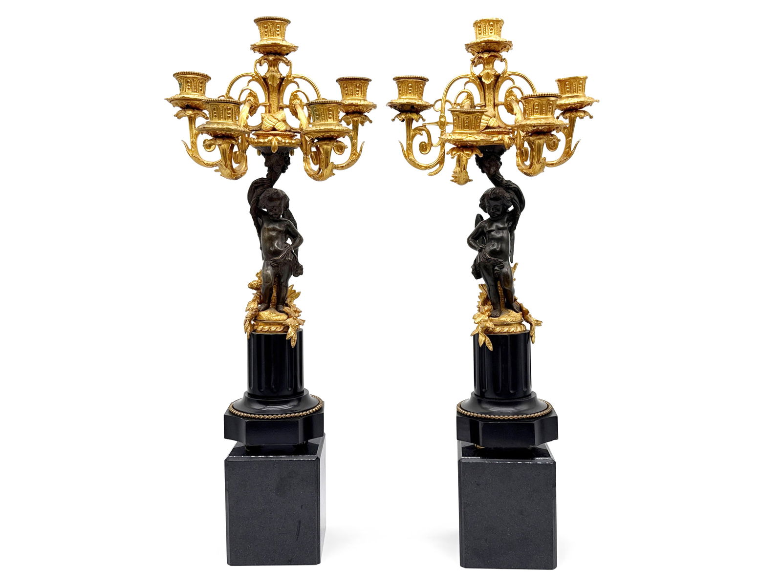 Two Louis XVI-style Gilt & Patinated Bronze Putti Candelabras (1 of 10)