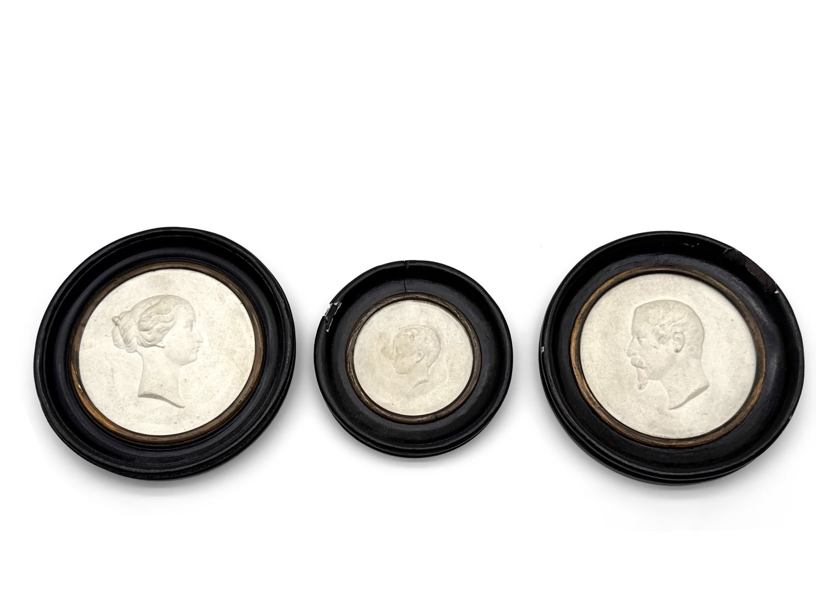 Three Bisque Plaques attributed to Jules Constant Peyre: A grouping of three bisque plaques with historical busts attributed to Jules Constant Peyre (French, 1811-1870). Attribution from the Museum of Fine Arts in Boston. Provenance: From a Rittenhouse Squa